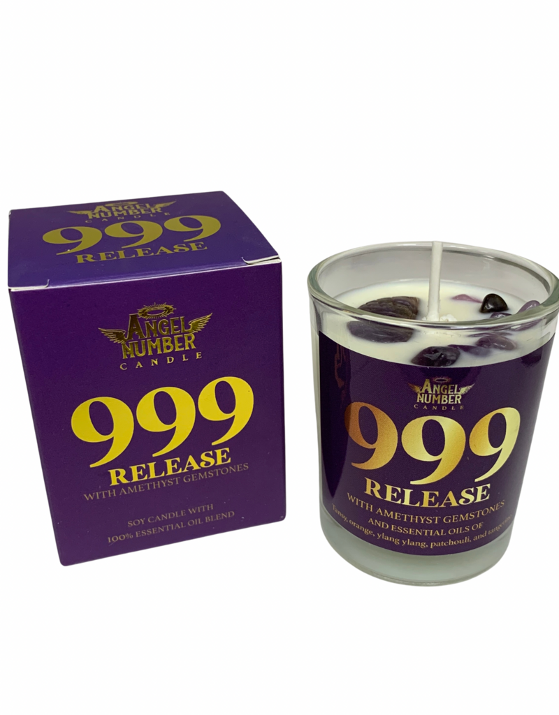 Angel Number Candle Release 999 with Amethyst