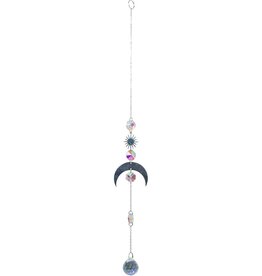 Hanging Crystal- AB Crystal Sphere & Mini Discs w/ Moon Charm