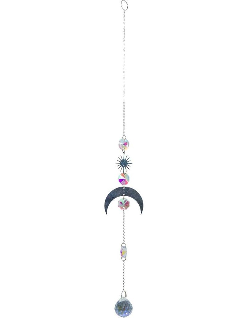 Hanging Crystal- AB Crystal Sphere & Mini Discs w/ Moon Charm