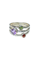 Triple Gemstone Sterling Silver Ring