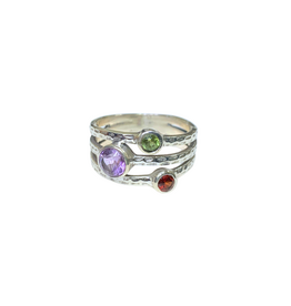 Triple Gemstone Sterling Silver Ring