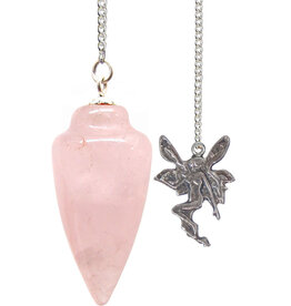 Pendulum - Curved Rose Quartz with Fairy - 61034