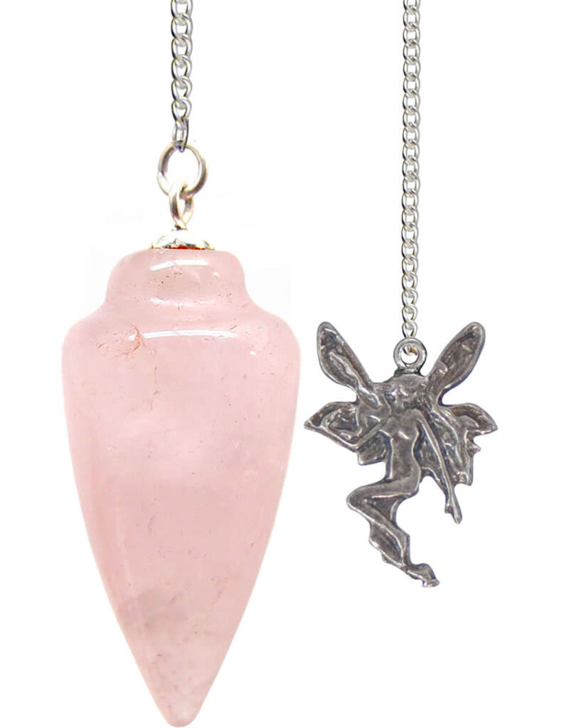 Pendulum - Curved Rose Quartz with Fairy - 61034