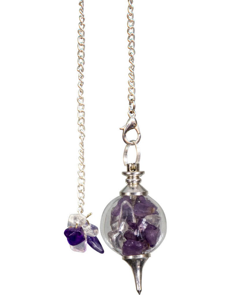 Glass Sephoroton Amethyst and Crystal Chips Pendulum