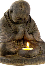 Praying Monk Volcanic Stone Statue T-Light Holder