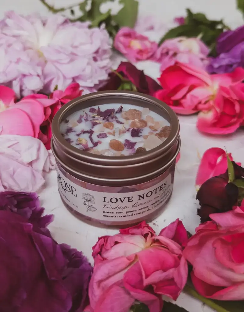 Candle - Love Notes Soy Candle Rose Petals Pink Himalayan Salt Flower - 4 oz