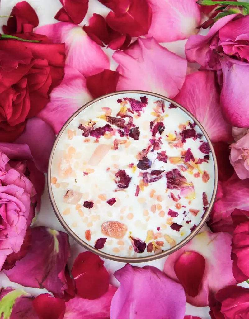 Candle - Love Notes Soy Candle Rose Petals Pink Himalayan Salt Flower - 8 oz