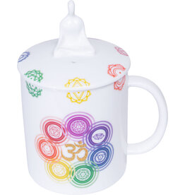 Multi Purpose 3 in 1 Ceramic Coffee Mug Candle & Incense Holder with Chakra Gemstones