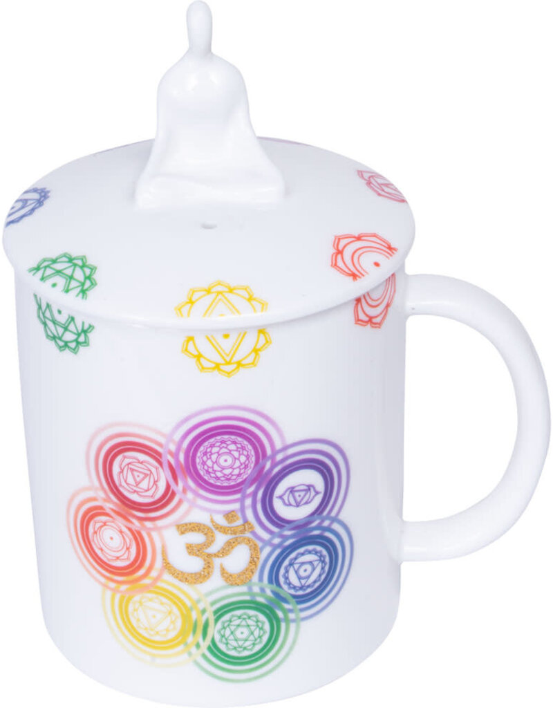 Multi Purpose 3 in 1 Ceramic Coffee Mug Candle & Incense Holder with Chakra Gemstones