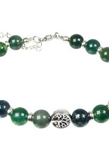 Moss Agate Bracelet with Tree of Life & Rondelles Adjustable Clasp- 8mm