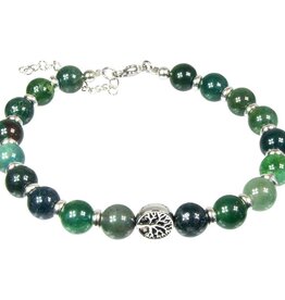 Moss Agate Bracelet with Tree of Life & Rondelles Adjustable Clasp