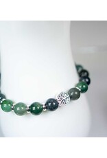 Moss Agate Bracelet with Tree of Life & Rondelles Adjustable Clasp- 8mm