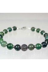Moss Agate Bracelet with Tree of Life & Rondelles Adjustable Clasp- 8mm