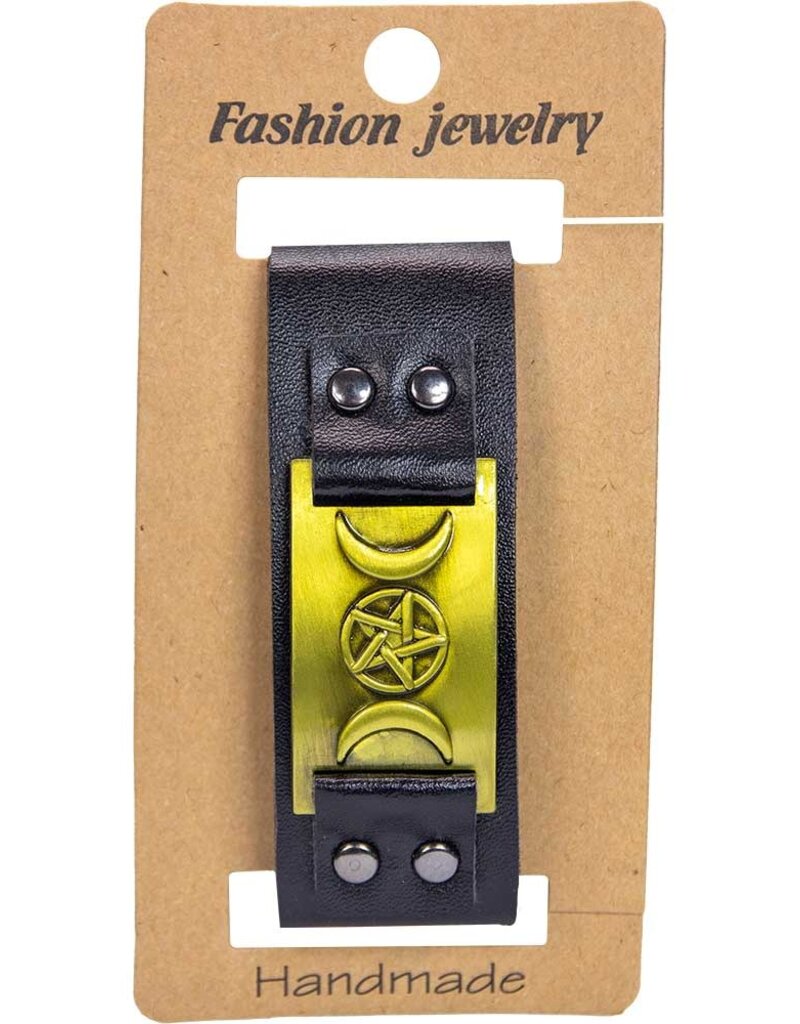 Vegan Leather Adjustable Bracelet - Triple Moon Black