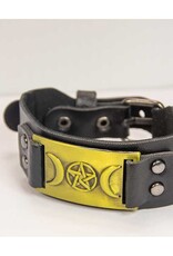 Vegan Leather Adjustable Bracelet - Triple Moon Black
