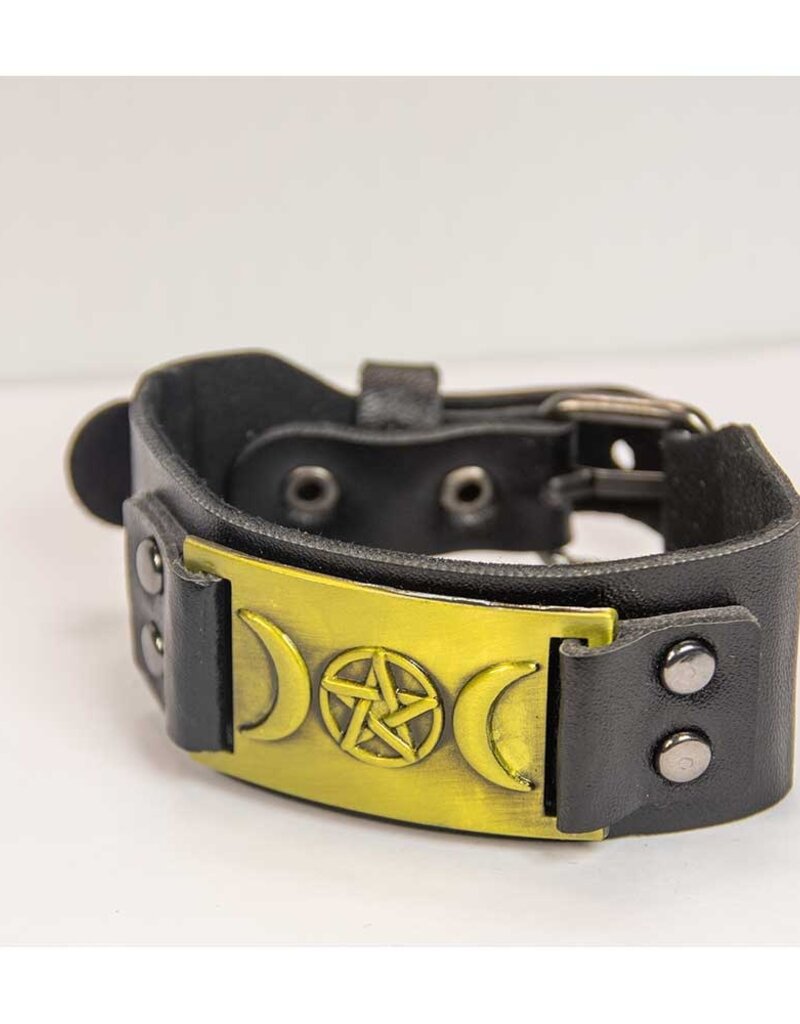 Vegan Leather Adjustable Bracelet - Triple Moon Black
