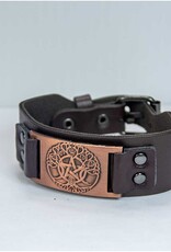 Vegan Leather Adjustable Bracelet - Tree of Life Brown