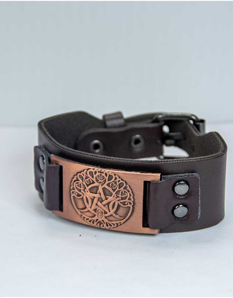 Vegan Leather Adjustable Bracelet - Tree of Life Brown