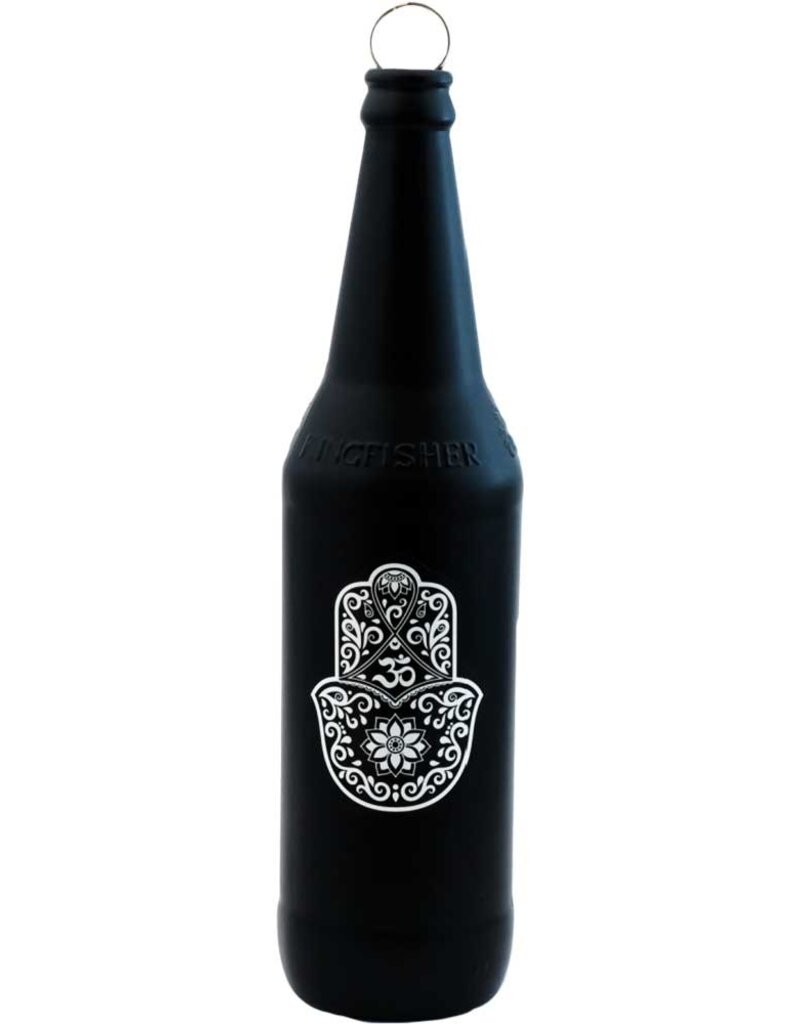 Glass Smoking Bottle - Fatima Hand - Black