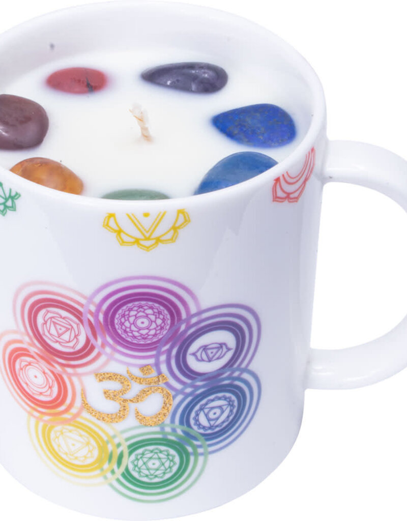 Multi Purpose 3 in 1 Ceramic Coffee Mug Candle & Incense Holder with Chakra Gemstones