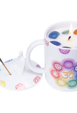 Multi Purpose 3 in 1 Ceramic Coffee Mug Candle & Incense Holder with Chakra Gemstones