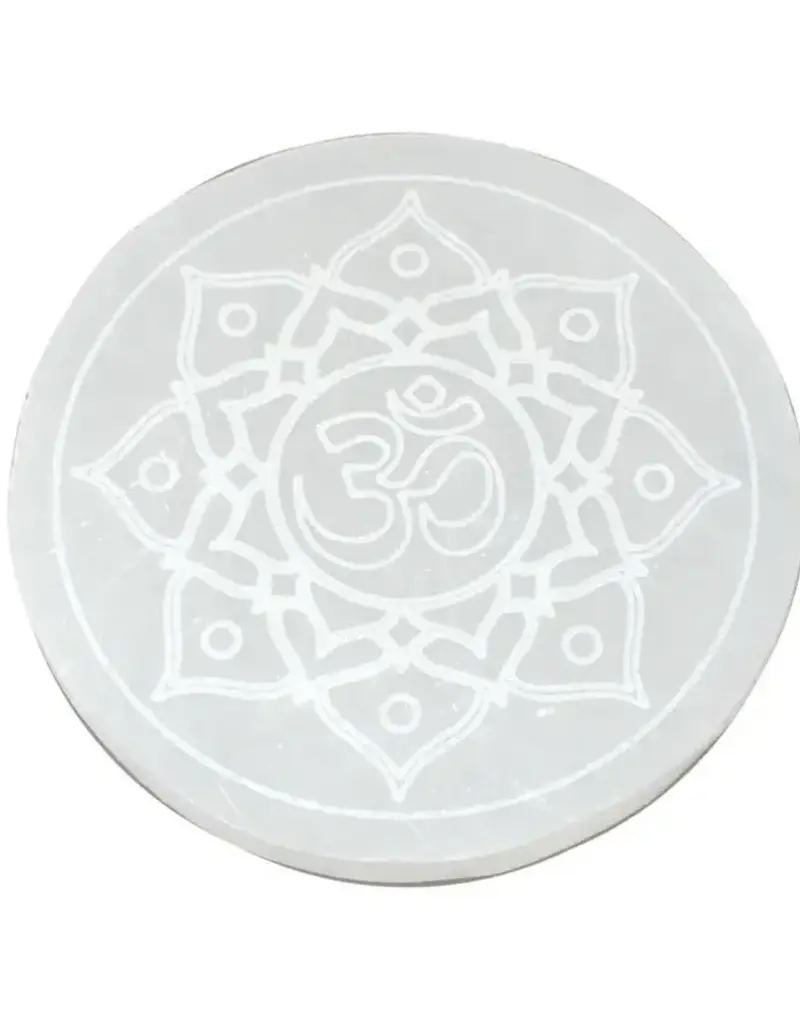 Selenite Lotus with OM - SEL-SLOC21
