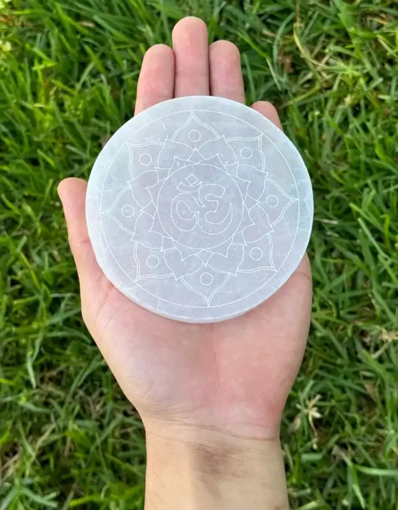Selenite Lotus with OM - SEL-SLOC21