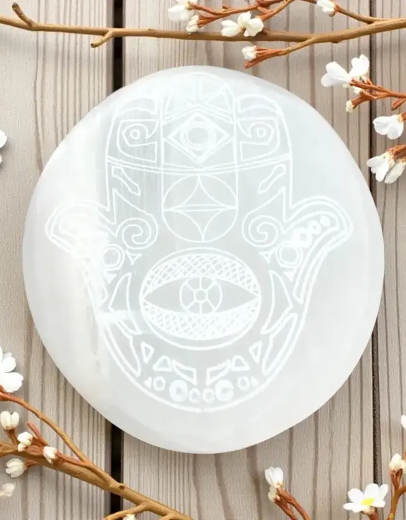 Selenite Hamsa Palm Stone