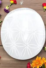 Selenite Flower of Life Palm Stone - SEL-FLPS
