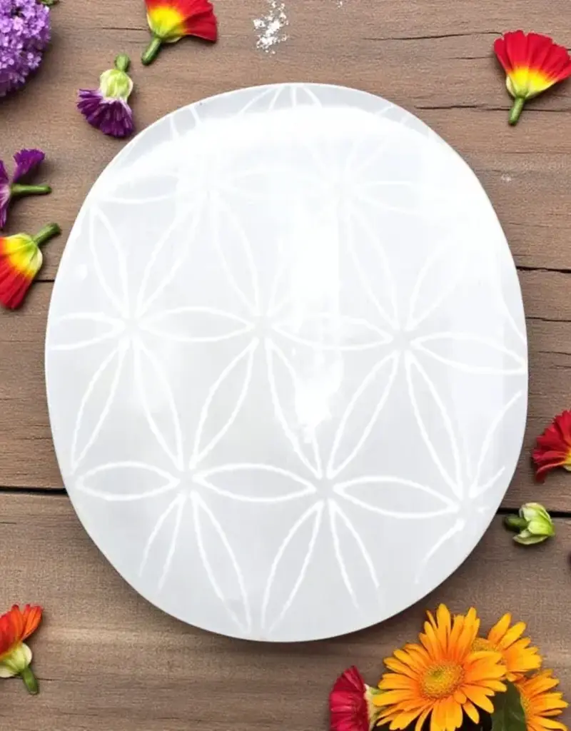 Selenite Flower of Life Palm Stone - SEL-FLPS