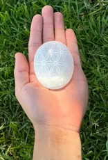 Selenite Flower of Life Palm Stone - SEL-FLPS
