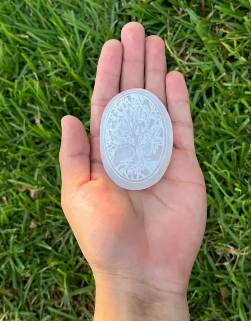 Selenite Tree of Life Palm Stone - SEL-STLP