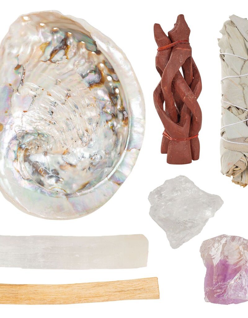 Kit - Unburden - Selenite, Clear Quartz, Citrine, Amethyst, Abalone Shell, Stand, Sage, and Palo Santo -  CK112