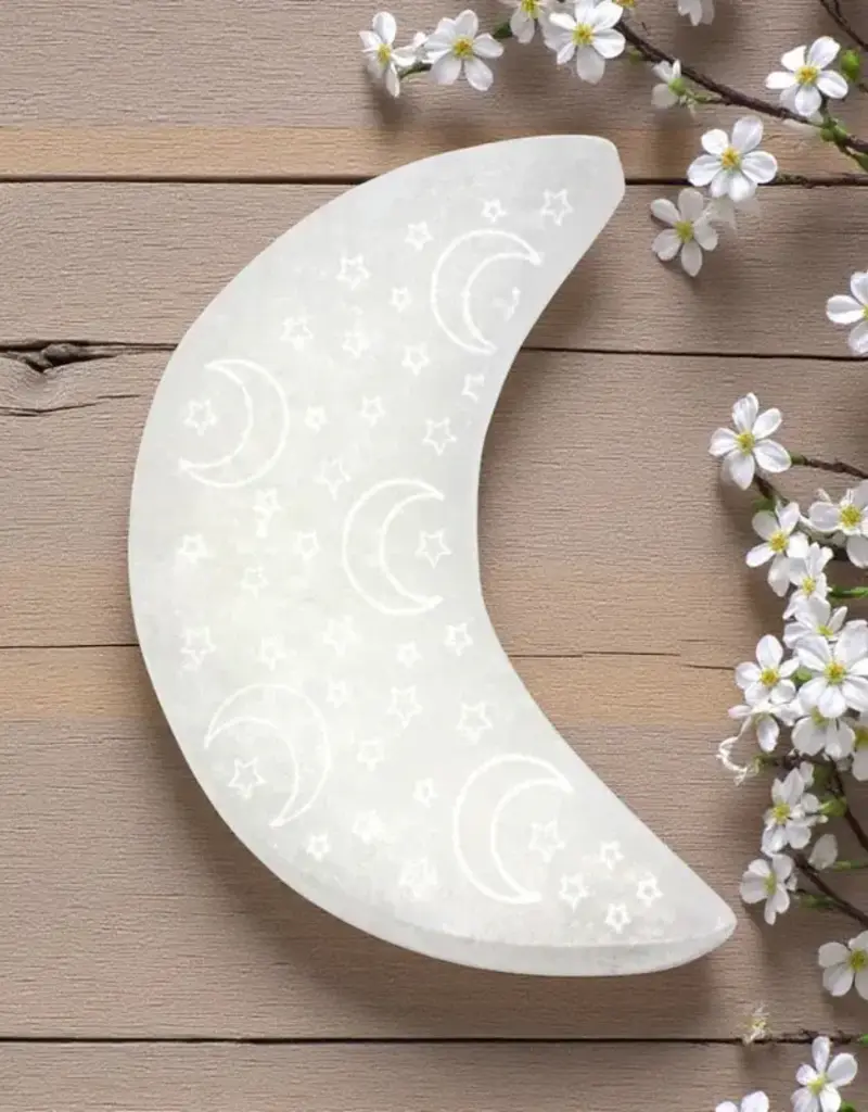 Selenite - Half Moon with Night Sky Coaster - SEL-HMNS