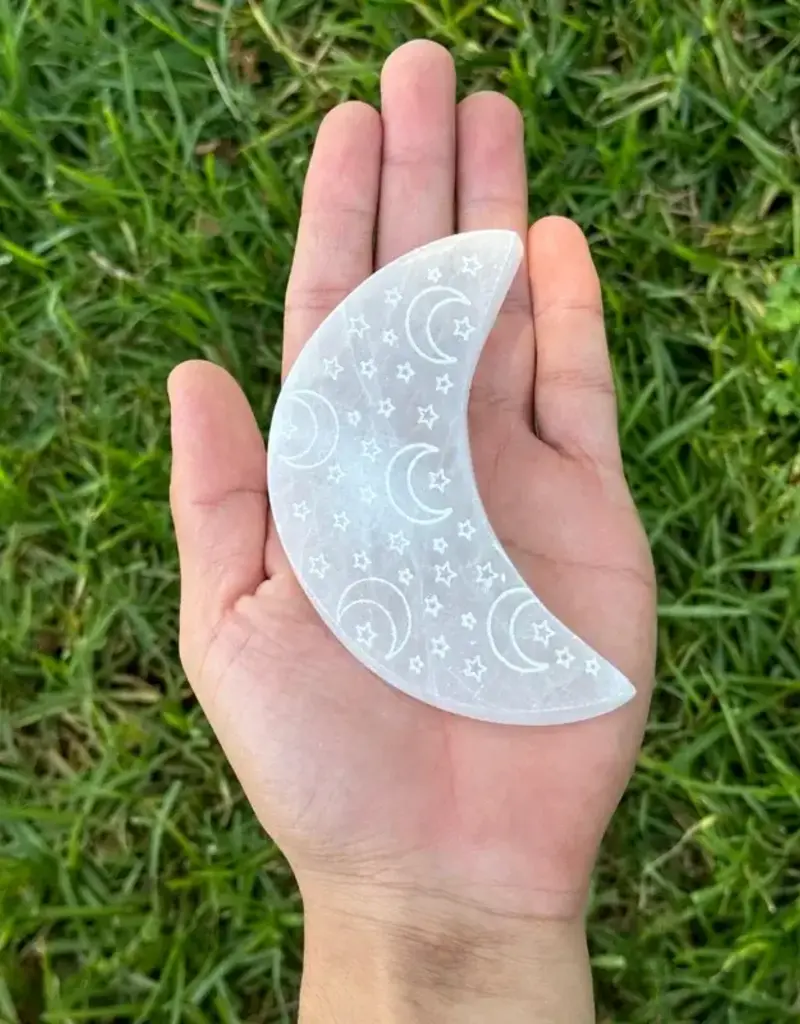 Selenite - Half Moon with Night Sky Coaster - SEL-HMNS