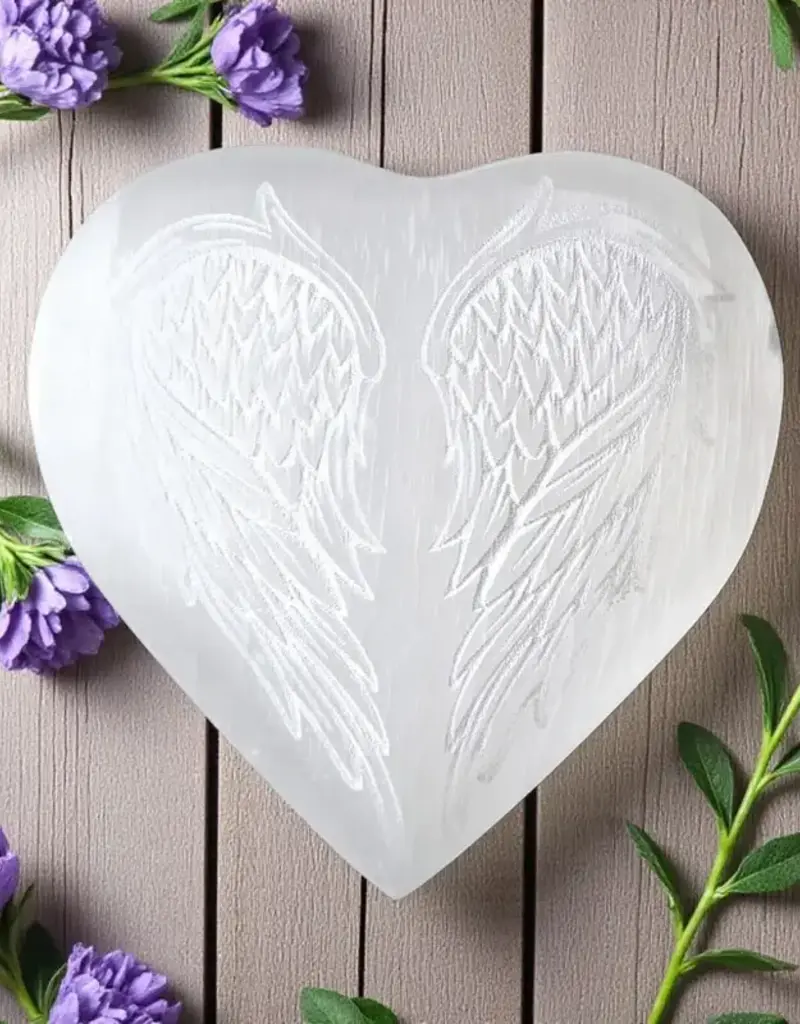 Selenite - Heart with Angel Wings