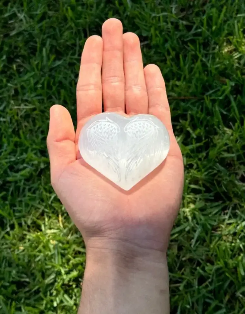 Selenite - Heart with Angel Wings