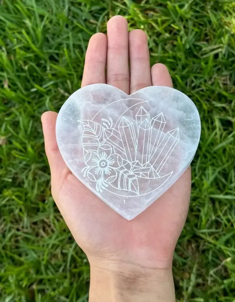 Selenite - Heart with Half Moon Coaster - SEL-HMH
