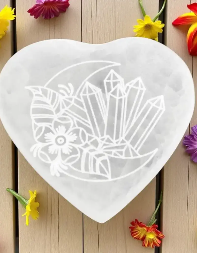 Selenite - Heart with Half Moon Coaster - SEL-HMH