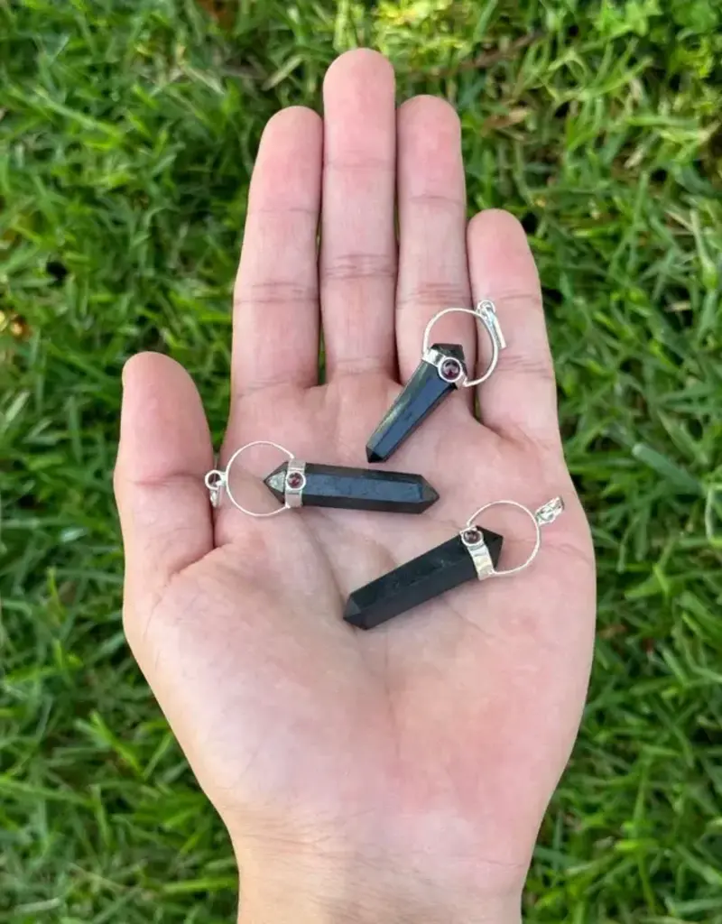 Point Pendant - Shungite and Garnet