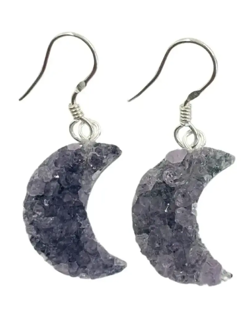 Earrings - Amethyst Moon- Sterling Silver