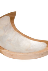 Crescent Moon Teak Tray with White Shell