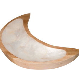 Crescent Moon Teak Tray with White Shell