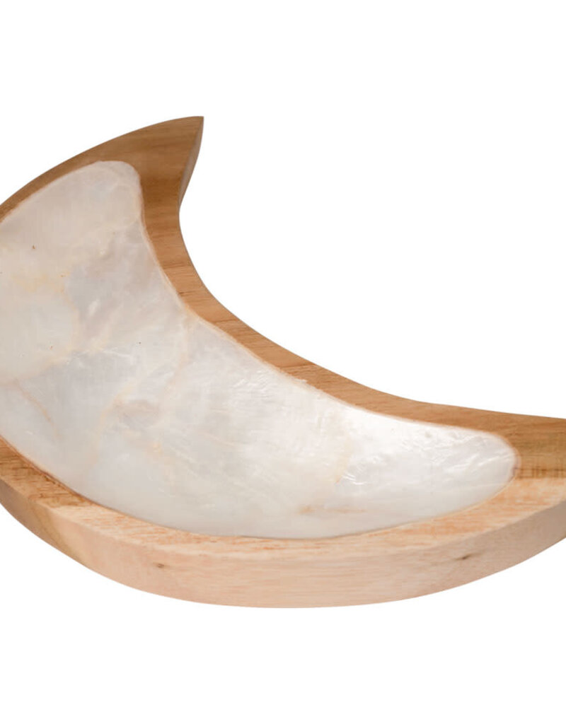 Crescent Moon Teak Tray with White Shell