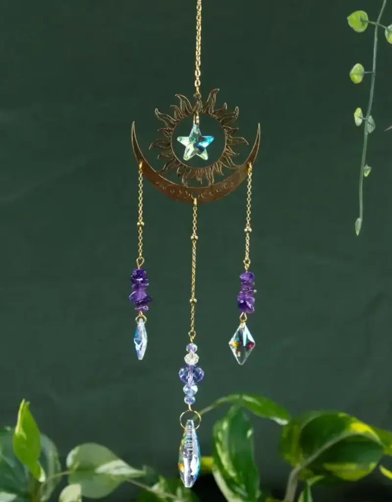 Sun & Moon Sun Catcher - Gold with Amethyst - 14064