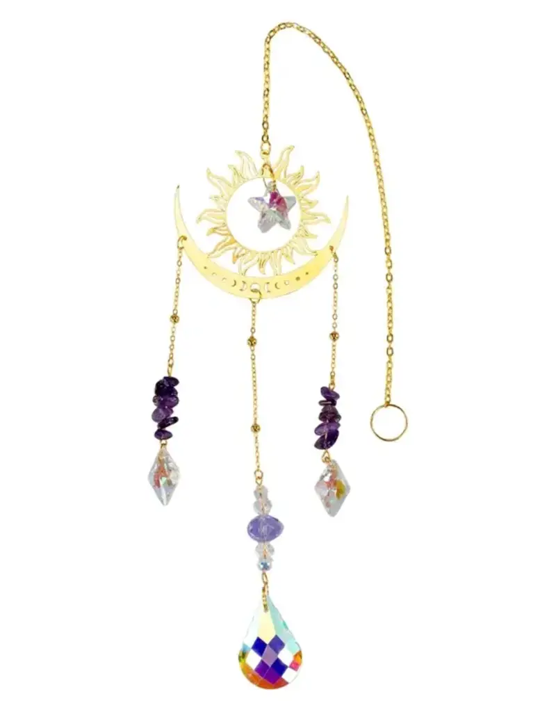 Sun & Moon Sun Catcher - Gold with Amethyst - 14064