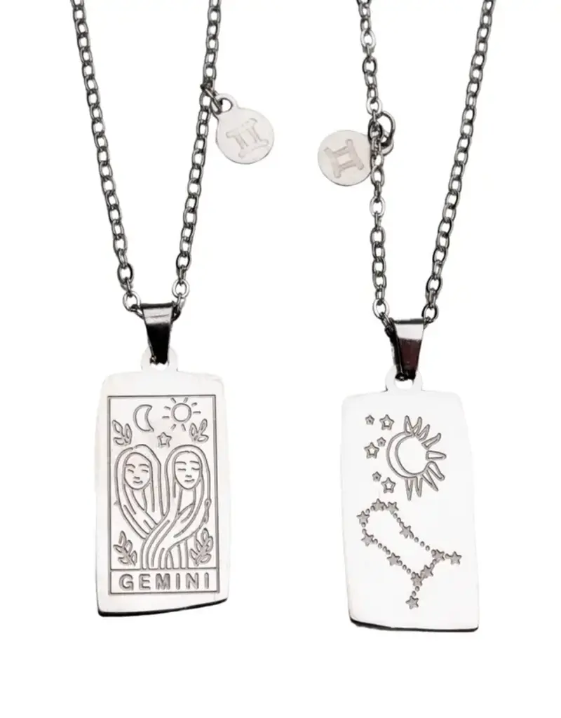 Zodiac Tarot Card & Astrology Necklace - 316L Stainless Steal / Gemini - 9735