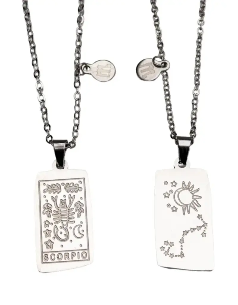 Zodiac Tarot Card & Astrology Necklace - 316L Stainless Steal / Scorpio - 9740