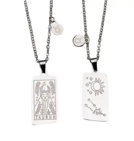Zodiac Tarot Card & Astrology Necklace - 316L Stainless Steal / Taurus - 9741