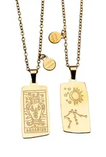 Zodiac Tarot Card & Astrology Necklace - Gold Plated / Aquarius - 9719